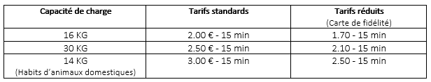 tarifs laverie